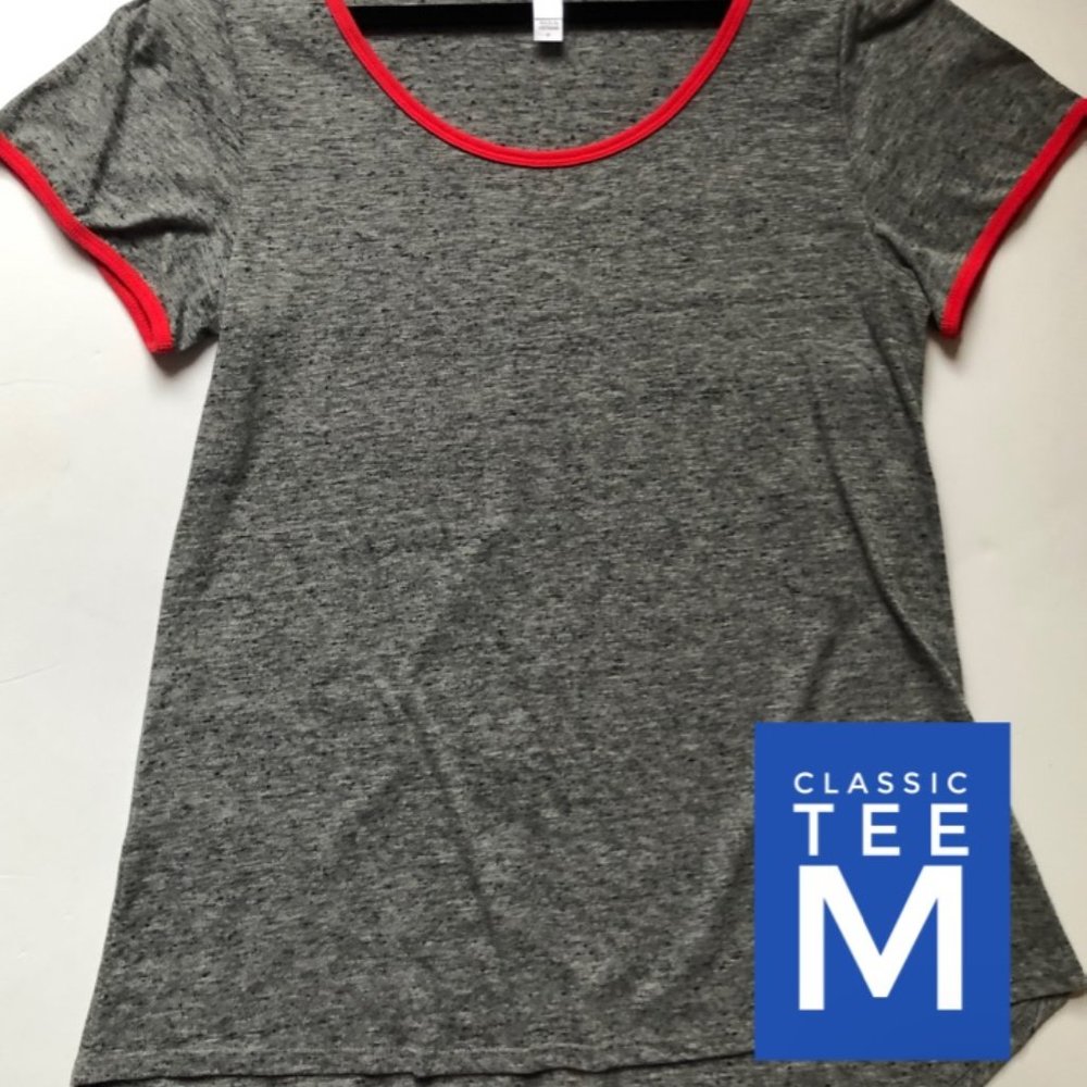 LuLaRoe Class Tee, Gray with Red Trim, Size Medium